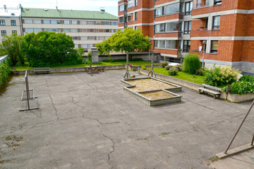The playground in the yard of a house. Kotka, Finland