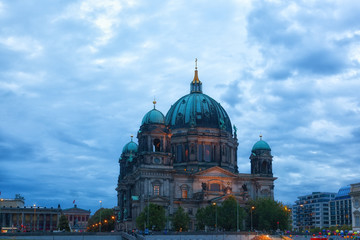 Naklejka premium Berlin Cathedral (Berliner Dom) in evening illumination, Germany
