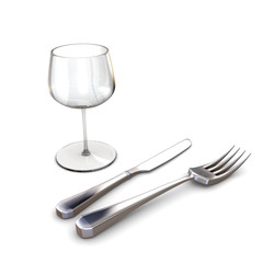 knife fork and glass, 3d rendering