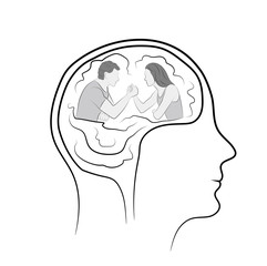 Wrestling in the head of a person. Test of Strength. A man and a woman are sitting opposite each other. Concept business vector illustration