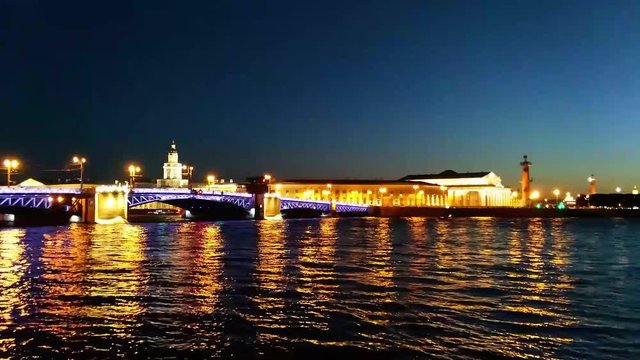 Timelapse of Palace Bridge (Dvortsoviy Most) at summer night, Saint Petersburg, Russia