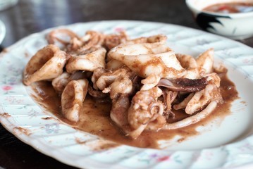 Fried squid with shrimp paste Thai food