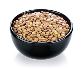 lentils in a bowl on white background