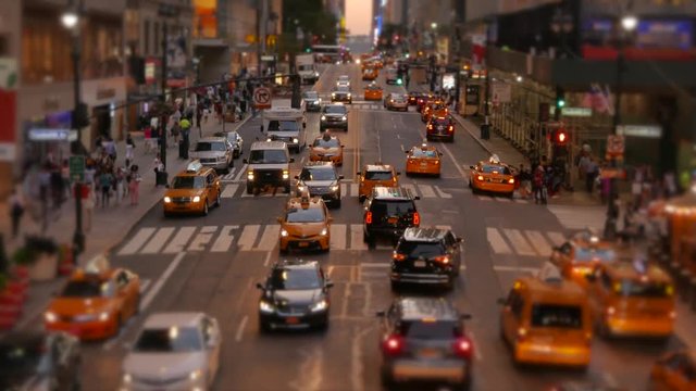 Traffic Transportation Scenery of People and Cars Commuting in New York City at Night Lights