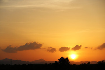 Yellow gold sky evening In tropical countries summer