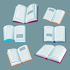 Set of open books. Illustrations for education and school