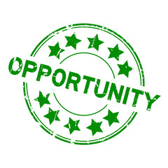 Grunge green opportunity round rubber seal stamp on white background
