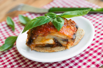 Eggplant parmigiana sliced