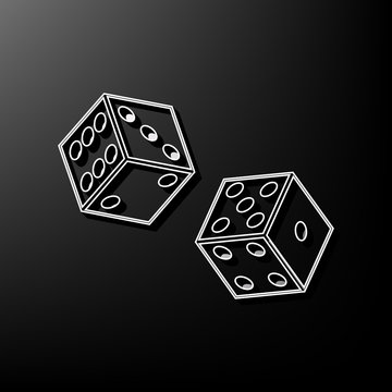 Dices sign. Vector. Gray 3d printed icon on black background.