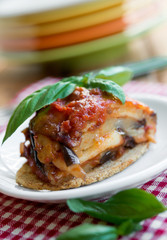 Eggplant parmigiana sliced