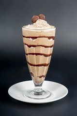 cold fresh ice coffee with chocolate close up