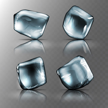 four pieces of transparent ice, high detailed realistic illustration