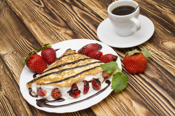 Crepes with Banana and strawberries