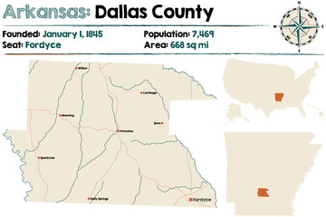 Large and detailed map of Dallas County in Arkansas