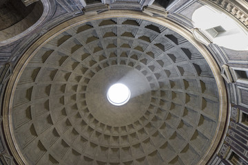 Dome of the Pantheon. Ray of sunlight passing through a hole in