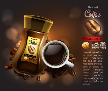 Coffee advertising design,  high detailed realistic illustration