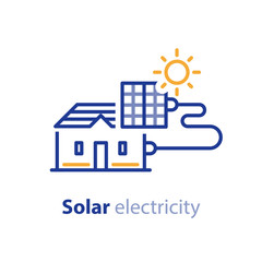 Sun energy, solar panels, home solution, electricity services line icon