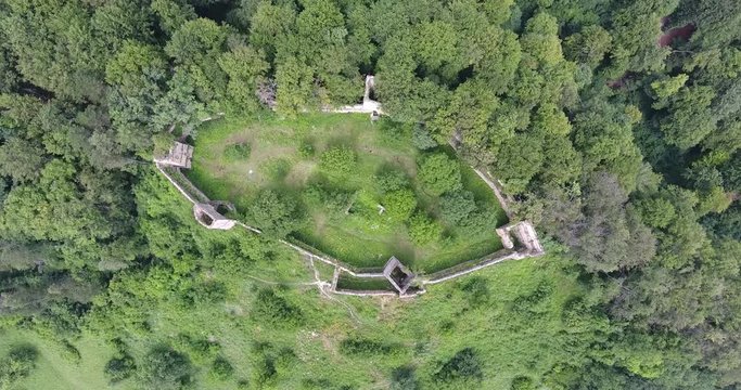 Saschiz fortress Transylvania Romania. Aerial footage