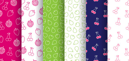 Set of fruits seamless patterns. Vector