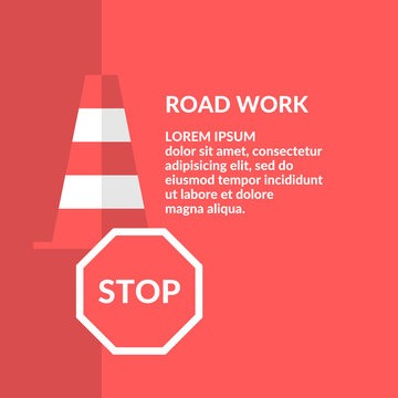 Minimalistic poster in flat style, repair of the road.