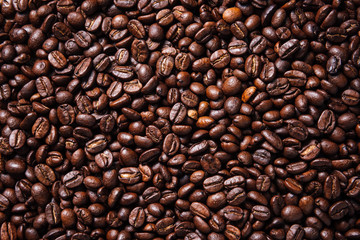 Texture of roasted ready to drink coffee close-up.Coffee Bean Scene.BlackGround Coffee.