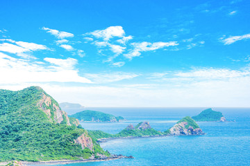 seascape sky blue and mountain