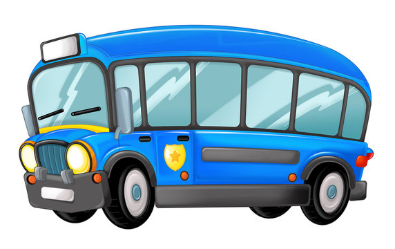 recommend clip art: cartoon funny looking police bus - isolated truck on white background