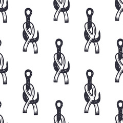 Vintage hand drawn fishing hook pattern design. Seamless wallpaper. Monochrome retro design. Vector illustration. Use for fabric printing, web projects, t-shirts.