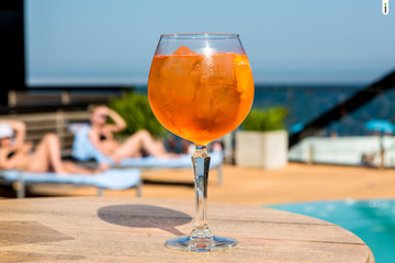 Cold cocktail aperol spritz on the table