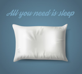 White Pillow on Blue Background with Real Shadow. Vector illustration 