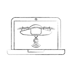 drone flying technology with laptop vector illustration design