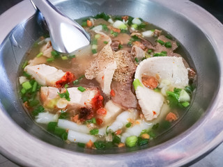 Kuay Jap : It's a Paste of Rice Flour or Boiled Chinese Pasta Square with Crispy Pork