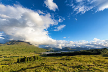 Loch Tulla and the Black Mount in the Central Scottish Highlands, United Kingdom.