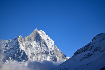 Snow-covered mountain from ABC base camp, himalaya, Nepal