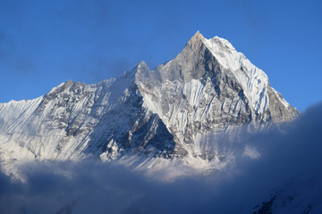 Snow-covered mountain from ABC base camp, himalaya, Nepal