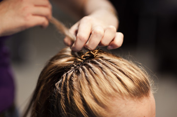 Hairstyle of the bride. Beautiful wedding hairstyle for the bride. Large with details