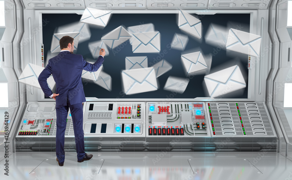Wall mural businessman using email interface on a board 3d rendering