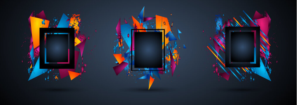 Futuristic Frame Art Design with Abstract shapes and drops of colors