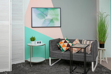 Trendy comfortable room with mint color