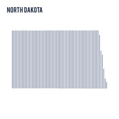 Vector abstract hatched map of State of North Dakota with vertical lines isolated on a white background.