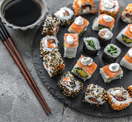 Sushi set on a round board