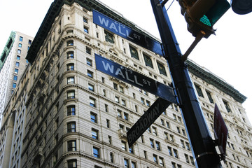 Fototapeta na wymiar Straßenschild der Wallstreet in New York