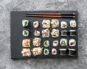 Sushi set on a rectangular board