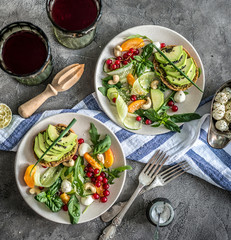Vegetarian dinner - salad and wine