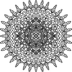 Abstract mandala ornament for adult coloring books. Asian pattern. Black and white authentic background.