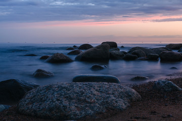 Stone beach sea on a long exposure