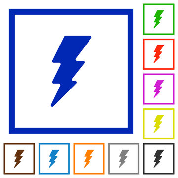 Lightning energy flat framed icons