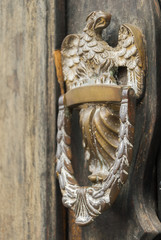 Metal knocker old door Antigua Guatemala wooden