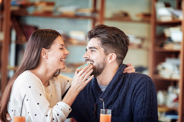 Couple in love enjoying breakfast