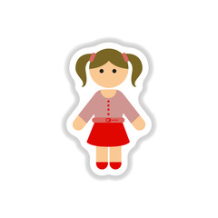 Vector illustration in paper sticker style little girl
